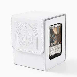 Venssu MTG Deck Box with Commander Display, Angel Card Deck Case Fits 100 Double Sleeved Cards, TCG Card Storage Box with 2 Dividers and 1 Toploader (White and Grey)