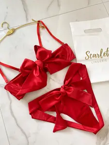 Scarlett Underwear - Open Up Set (Top/Bottom) - Satin/Silk - Color Red