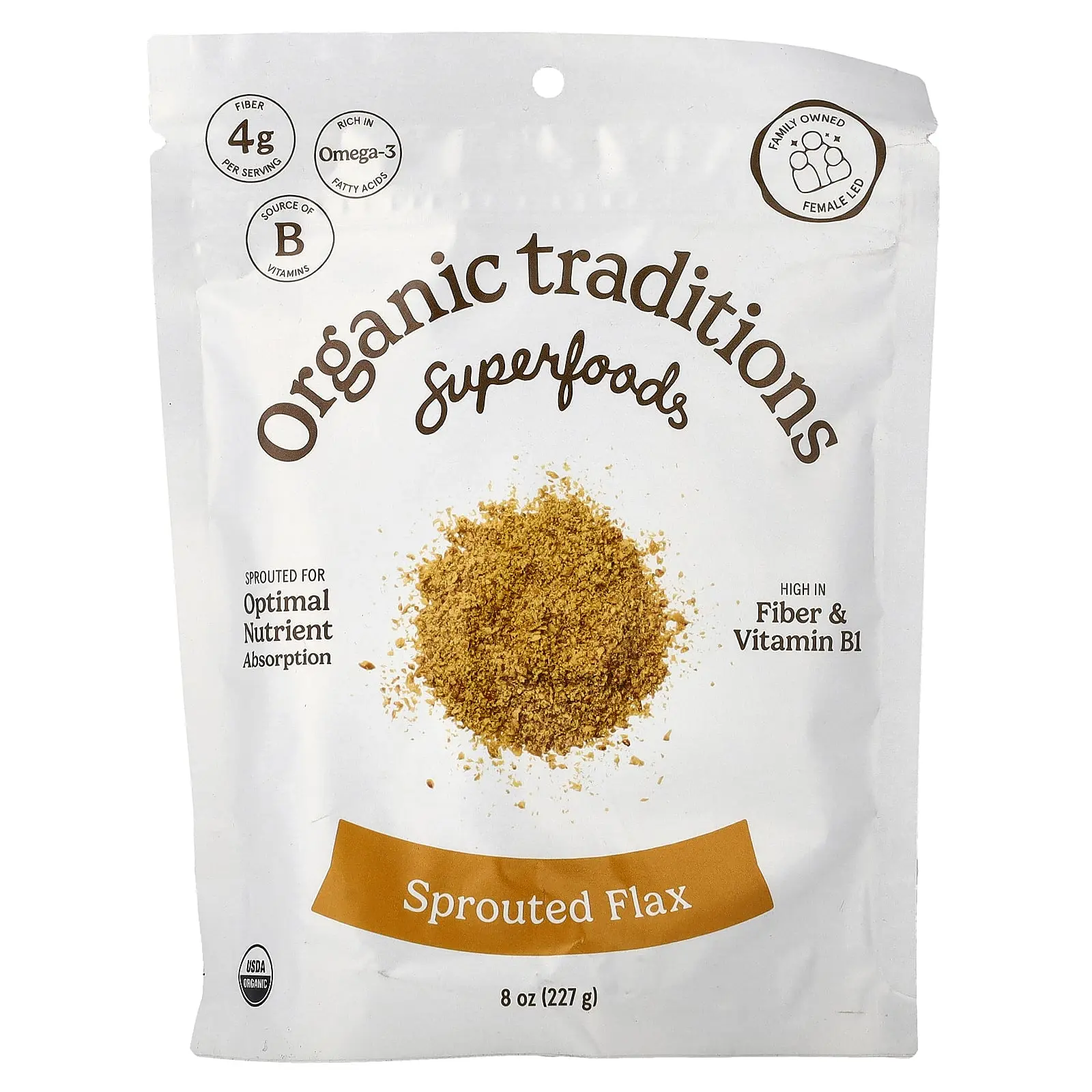 Organic Traditions Superfoods, Sprouted Flax, 8 oz (227 g)