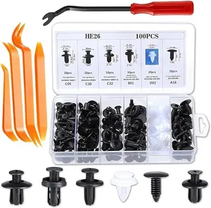 100 Piece Automotive Fastener Kit with Removal Tool, Car Bumper Retainer Clips Push Pin Rivets Set for Door Trim Panel