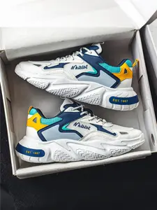 Men's Patchwork Lace Up Running Shoes, Casual Comfortable Breathable Sports Shoes, Outdoor for Daily Wear, Fashionable Running Shoes