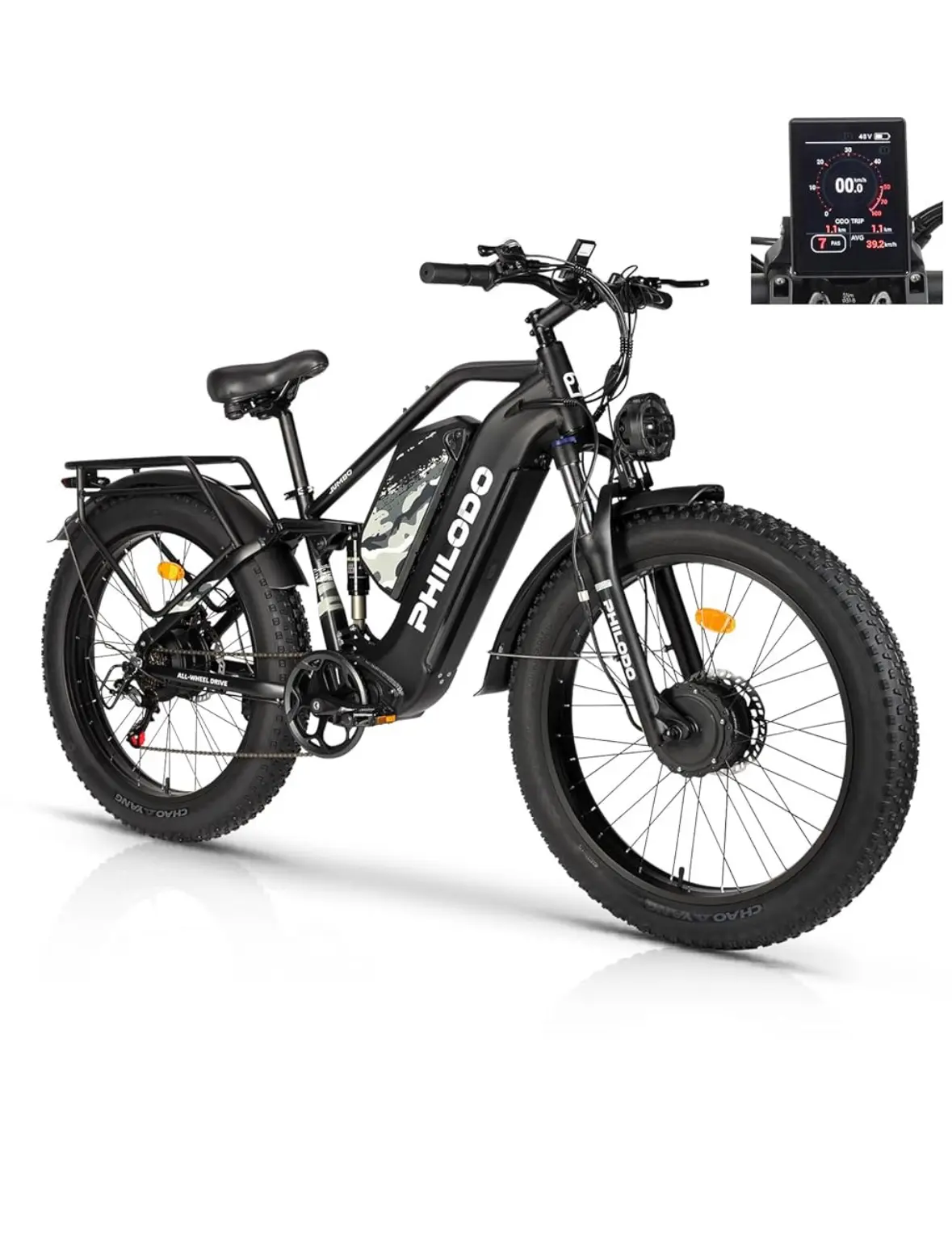 PHILODO Electric Bike for Adults, Dual Motor 3000W Peak Fat