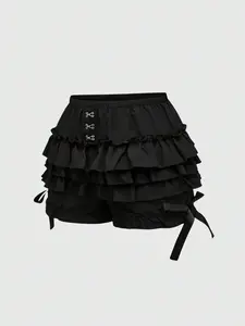 VYNCE Plus Size Gothic Ruffle Lightweight Pumpkin Shorts with Bow for Summer Beach