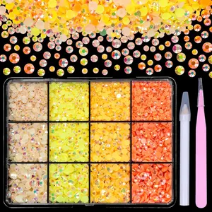 Yellow Flatback  Jelly Rhinestones for Crafting, 3 Size   Rhinestones Bulk, AB Round Bedazzled  for Crafts DIY Clothes  Makeup Manicure DIY