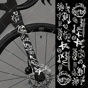A Set Graffiti DIY Bicycle Frame Stickers, Mountain Road Fork Protector, Cool Car PVC Stickers, Easy to Install, High Impact and Wear Resistance, Suitable for Outdoor Mountain Bike Top Tube Scratch Cover, Waterproof Durable Decals, Essential for Cycling