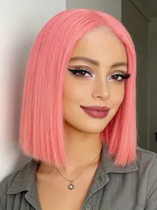 Edgy Short Bob With Modern Highlights, Human Hair 4x4 Lace Front Short Blunt Cut Straight Wig,,Pre-Plucked Lace Hairline, Ready to Wear, Perfect For Fashionistas!