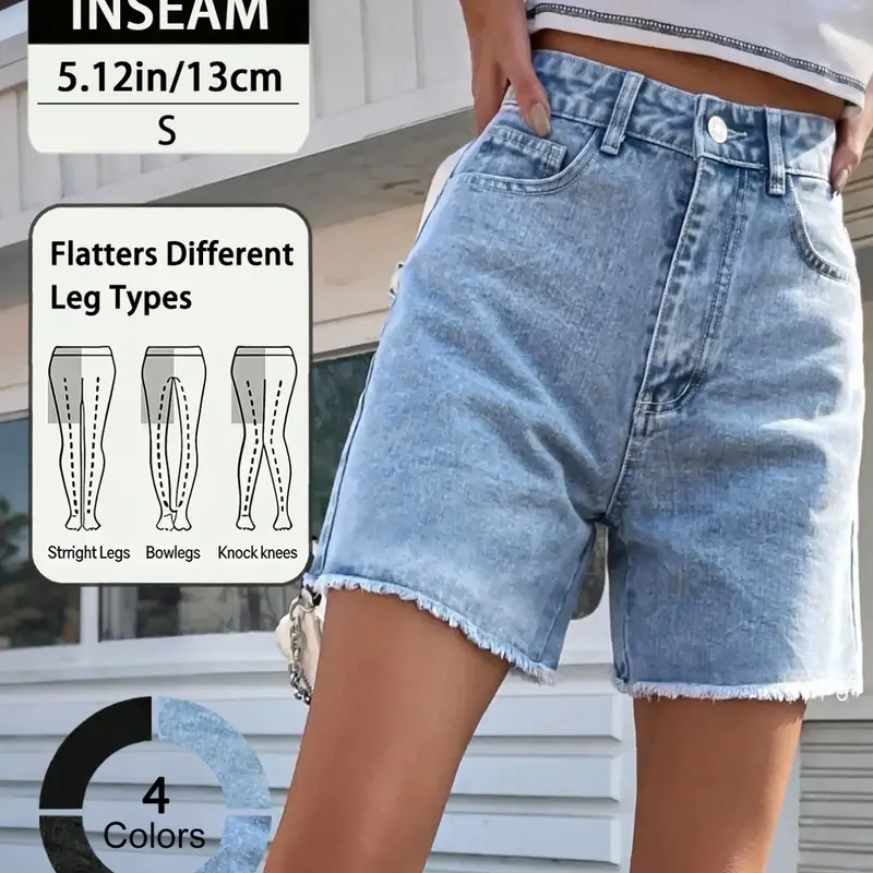 High Waist Casual Denim Jean Shorts High Waisted Cuffed Bottom with Raw Hem, Fitted, Perfect for Women Everyday Wear, Fashionable and Flattering Design