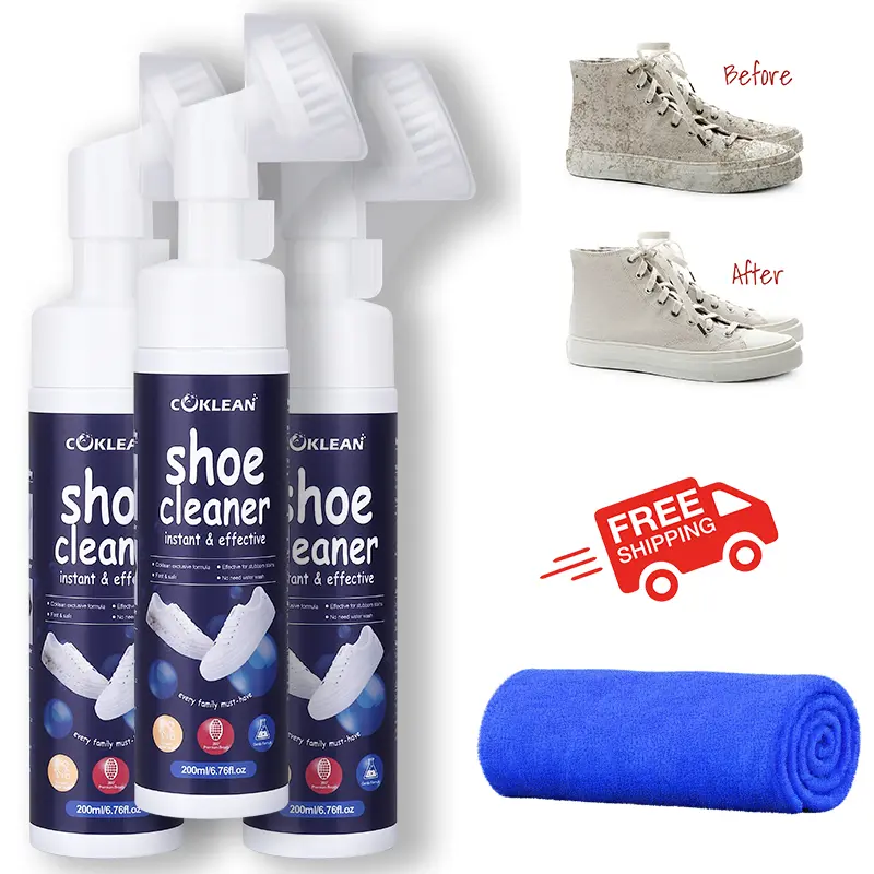 COKLEAN Water-Free Shoe Foam Cleaner, Integrated Brush Design, Quick Cleansing Mousse for Leather, Whites, Suede, Canvas Sneakers, Household Shoe Care Supply, Suede Cleaner For Shoes