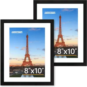 FIXSMITH 8X10 Picture Frame Set of 2, Photo Frame with HD Plexiglass, Display Pictures 5X7 with Mat or 8X10 without Mat Multi Picture Frames Collage for Tabletop or Wall Display, Black Automan Pro