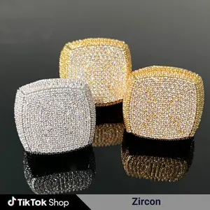 Hip Hop Luxury Zircon Decorated Ring Iced Out Cubic Zirconia Large Ring For Men Jewelry Matching Clean Outfit Streetwear Accessories for Party Daily Clothing Decor