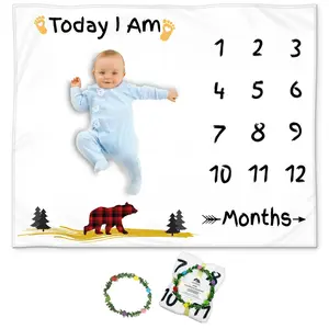 Plaid Bear Baby Milestone Blanket - Rustic Adventure Monthly Milestone Blanket for Boys and Girls, 100% Organic Premium Fleece