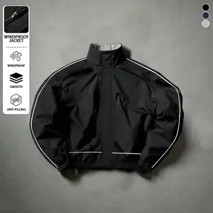 Men's Multi-colored Linear Decorative Stand Collar Jacket Lightweight Windproof Fabric Oversized Fit Street Cool Style for Daily Outings Casual Coats Long Sleeve Menswear