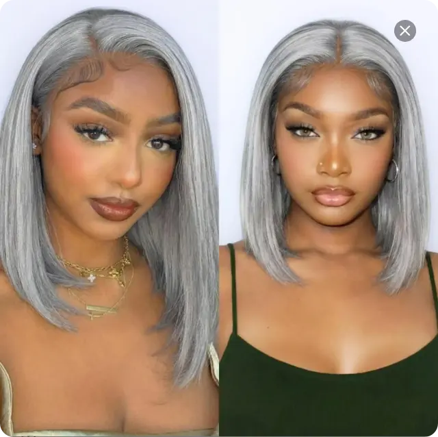 Silver Gray Straight Bob Human Hair Wig 13x4 Lace Front Wigs Pre Plucked Wear & Go Wig for Black Women 613 Blonde Wigs Pink Wig 99J Burgundy Wig Highlight Blonde Wig 180% Density