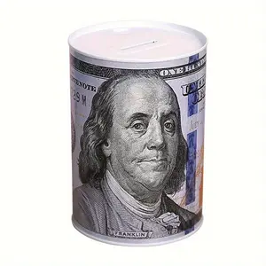 1PC Large Capacity Money Saving Tin Can Bank with Seal, Creative Simple Cylinder Iron Piggy Bank, Money Storage Jar with Ben Franklin Design, No Coin Slot, Metal Material Decor Ornaments  Ck662 piggy  banks boyfriend gift wooden coin