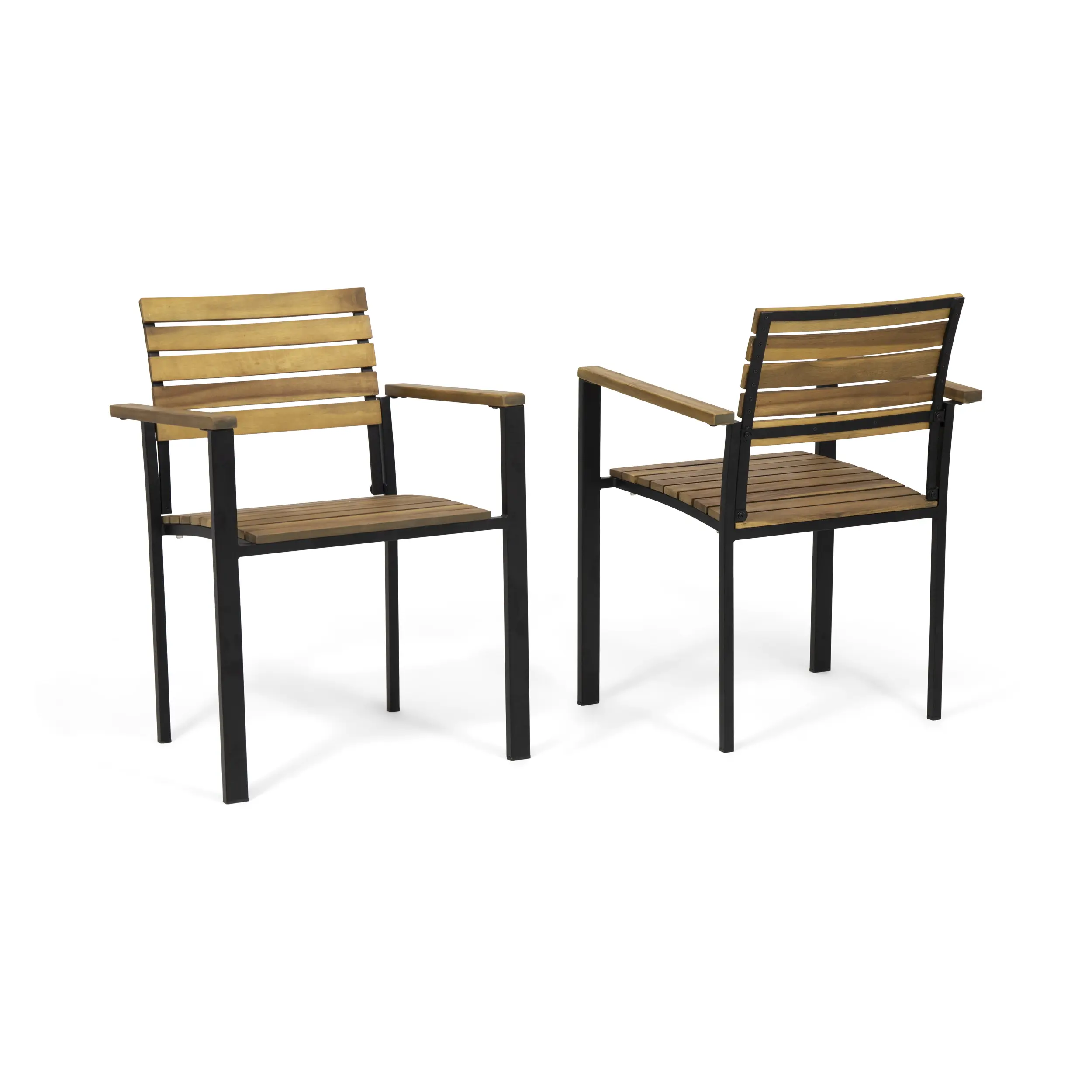 DONEXT LARIS Industrial Single-Seat Fixed-Back Chair - Acacia Wood Slat Paneling, Wood-and-Metal Construction, Modern Indoor Furniture Chair, 30x23.5x22 in
