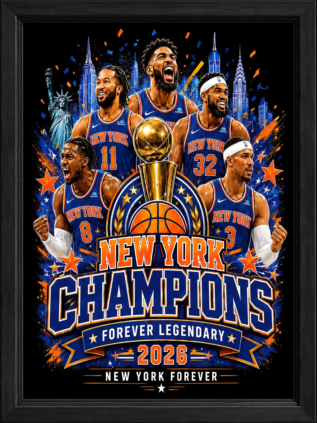 New York 2026 City Poster, Blue Orange Glory Poster, NYC Basketball Fan Gift