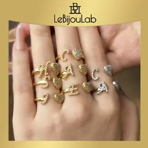 [LeBijouLab] A-Z Dazzling Initial Ring For Women w/ Adjustable Size | Letter Rings for Man | 26 Alphabet Ring Birthday Gift | Buy 1 Ring Get 2pcs Eternity Ring Bands