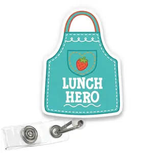 Lunch Hero Badge Reel, Cute Cafeteria Worker Acrylic Retractable ID Holder with Clip Gift for School Lunch Lady Food Service Staff ZPG