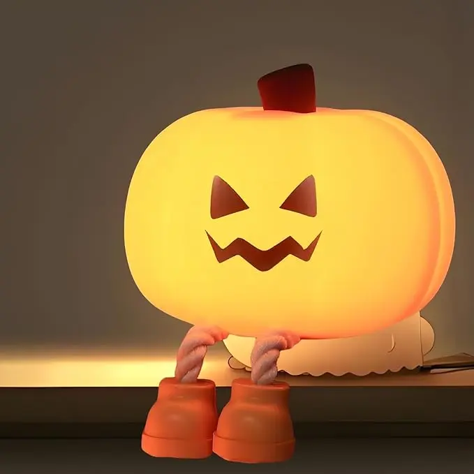 Pumpkin Night Light for Kids Cute Jack O Lantern Halloween Decor Nightlight for Baby Nursery Toddler Squishy Pumpkin Lights Cordless Rechargeable Dimmable Silicone Bedside Lamp Halloween Gifts