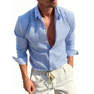 Men’s Summer Striped Shirt – Casual Loose Fit for Daily & Vacation