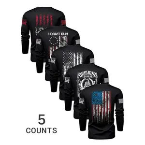 Men’s 5-piece crew-neck flag-print long-sleeve T-shirts, casual fit design, comfortable and fashionable, suitable for daily wear and outdoor activities GARMENTARY