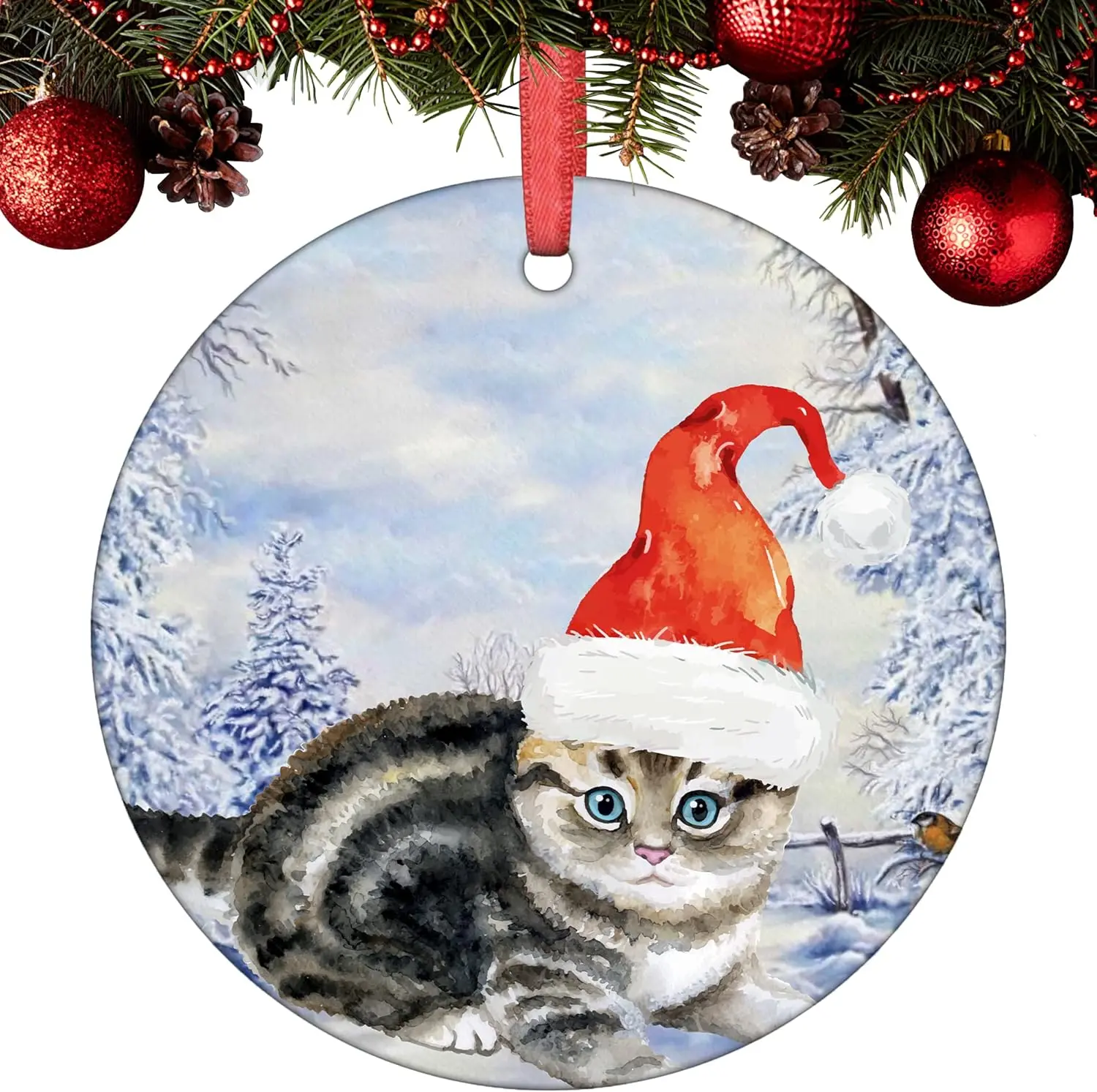 Tabby Cat Christmas Ornament 2025 - Santa Tabby Cat Ornaments - Christmas Tree Decorations - Kitten Xmas Cat Ornaments for Christmas Tree - Porcelain Christmas Ornament - Christmas Decorations - Holiday Pet Gifts