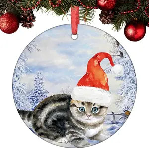 Tabby Cat Christmas Ornament 2025 - Santa Tabby Cat Ornaments - Christmas Tree Decorations - Kitten Xmas Cat Ornaments for Christmas Tree - Porcelain Christmas Ornament - Christmas Decorations - Holiday Pet Gifts