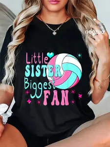100% Cotton Unisex Volleyball Little Sister Biggest Fan Volleyball Sister T-Shirt
