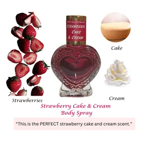 Strawberry Cake & Cream Type, Gourmand Body Oil Fragrance, Sweet Fruity Floral Scent, Gift Heart Bottle Her