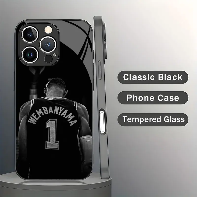 Wembanyama Customized Silicone Tempered Glass Phone Case - Multi-Model Rugged Cover with Anti-Drop, Moisture-Proof, Shatterproof, Shockproof Features for iPhone 17 Pro Max, 16/15/14/13/12/11 Plus, Air, Xs & Samsung A03-A56, S10-S25 Series Accessories, Iph