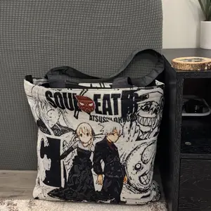 Anime Woven Tapestry Tote Bag 15x15 Handwoven with Inside Pocket & Laces Closure One Compartment Zipper