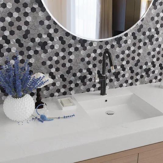 1.25" Silver Grey and Black Hexagon Peel and Stick Tile for Your Decor Needs