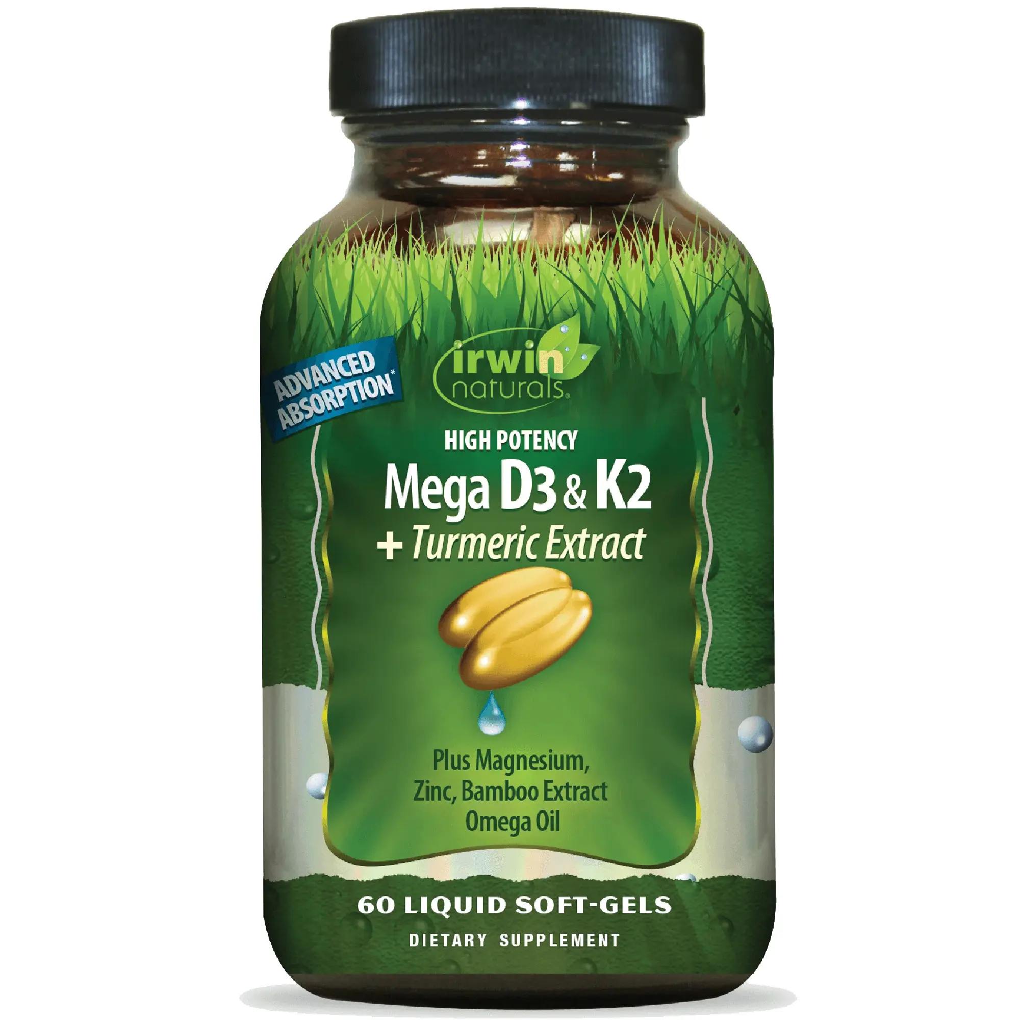 High Potency Mega D3 & K2 + Turmeric Extract | Vitamin D3, K2 (MK-7), Magnesium & Zinc for Bone, Immune & Daily Wellness Support | 60 Liquid Soft-Gels