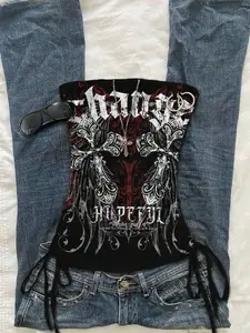 Attitoon Women's Casual Vintage Ruched Tied Bandeau Top, Suitable For Summer Back To School