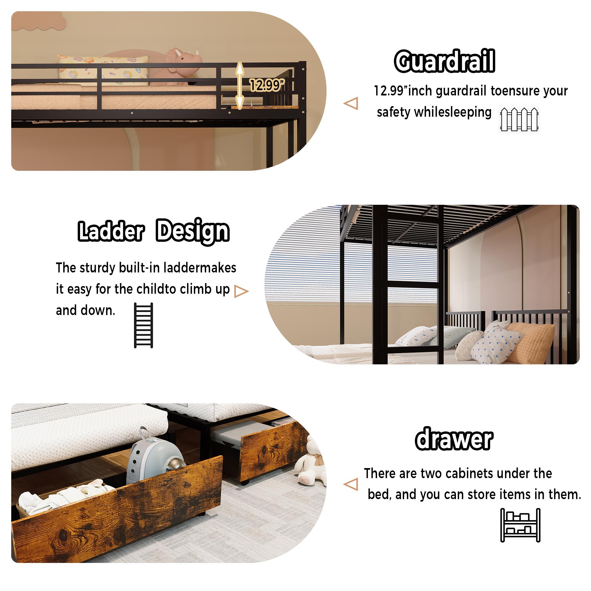 Triple Bunk Bed for 3 Kids, Metal Bunk Bed Frame with 2 Large Drawers and Charging Station, Metal Triple Bunk Beds, Separates Into 3 Twin Beds,Noise Reduced Structure, Black Triple Bunk Bed for 3 Kids, Metal Bunk Bed Frame with 2 Large Drawers and Charging Station, Metal Triple Bunk Beds, Separates Into 3 Twin Beds,Noise Reduced Structure, Black