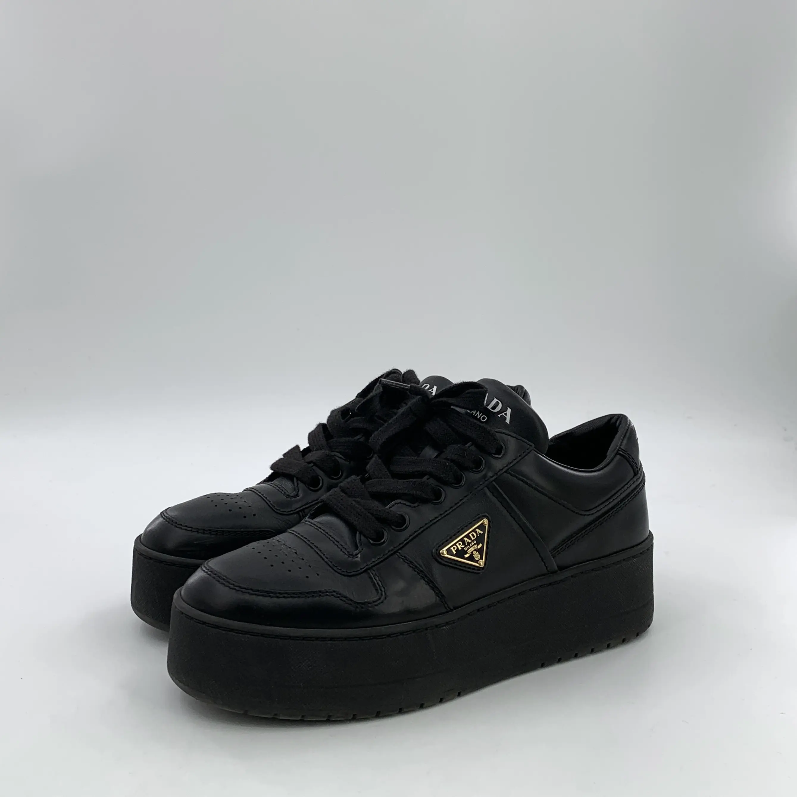 RDLTS- Prada Downtown Bold Black Triangle Logo Platform Sneakers Size US 7