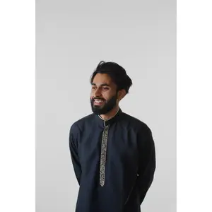 Kuba Kingdom | Slim Fit Luxury Short Kurta – Midnight Black