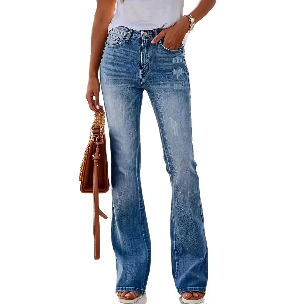 Womens High Waisted Jeans Flare Stretch Boyfriend Bootcut Casual Denim Pants
