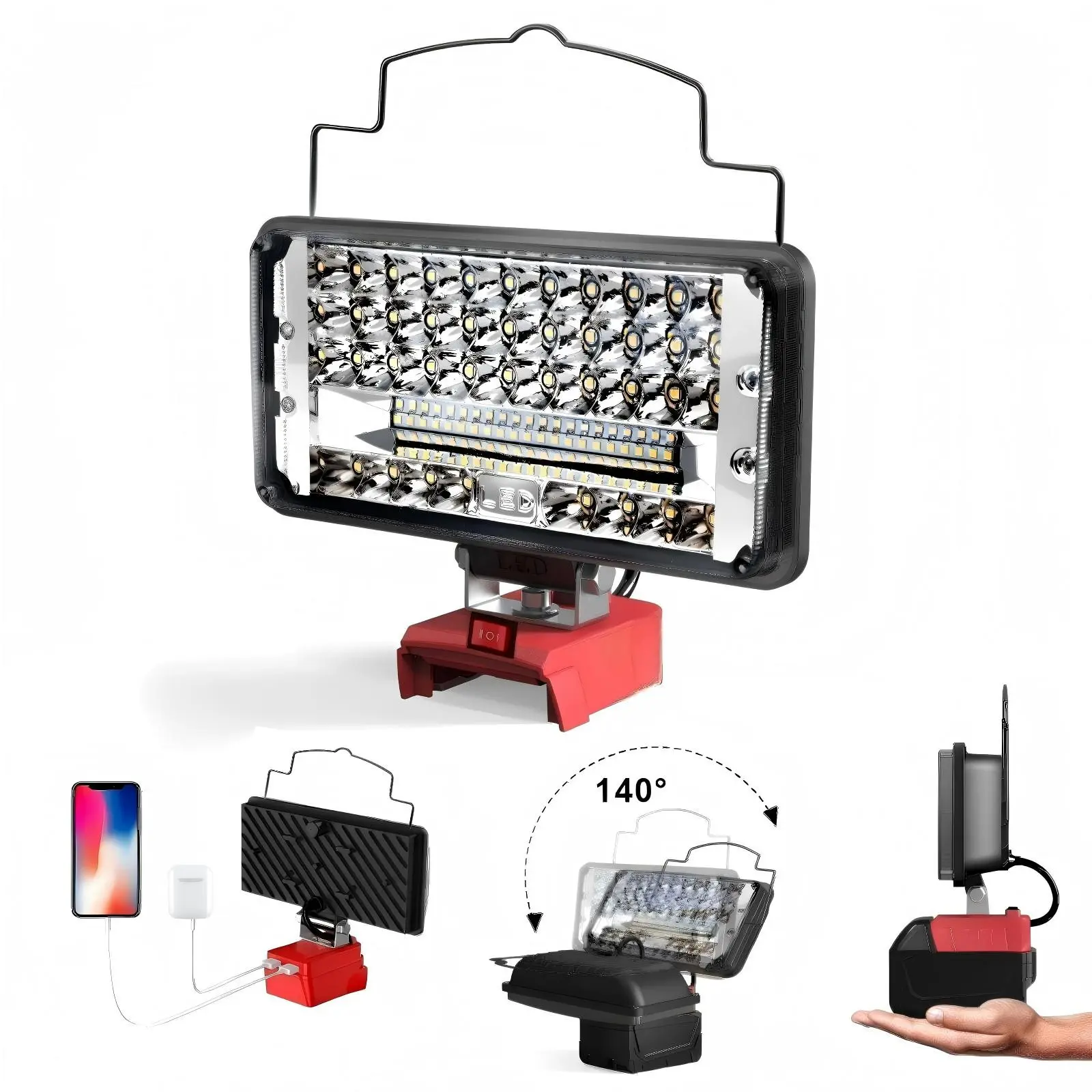 Work Light, 90w 9000lm 8 Inch Floodlight, Portable with 2 Charging Ports, Low Voltage Protection