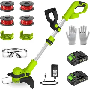 String Trimmer with 20V Battery Powered Lawn Mover & Tool with Charger, Powered Grass Trimmer with 4pcs Spools and 2 Spool Covers Line for Yard and, Green