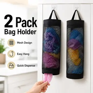 2 Pack Mesh Plastic Bag Holder, Hanging Grocery Bag Dispenser, breathable mesh & space-saving design, wall mount storage organizer for kitchen, pantry and cabinet, neat household grocery bag storage solution for home daily use