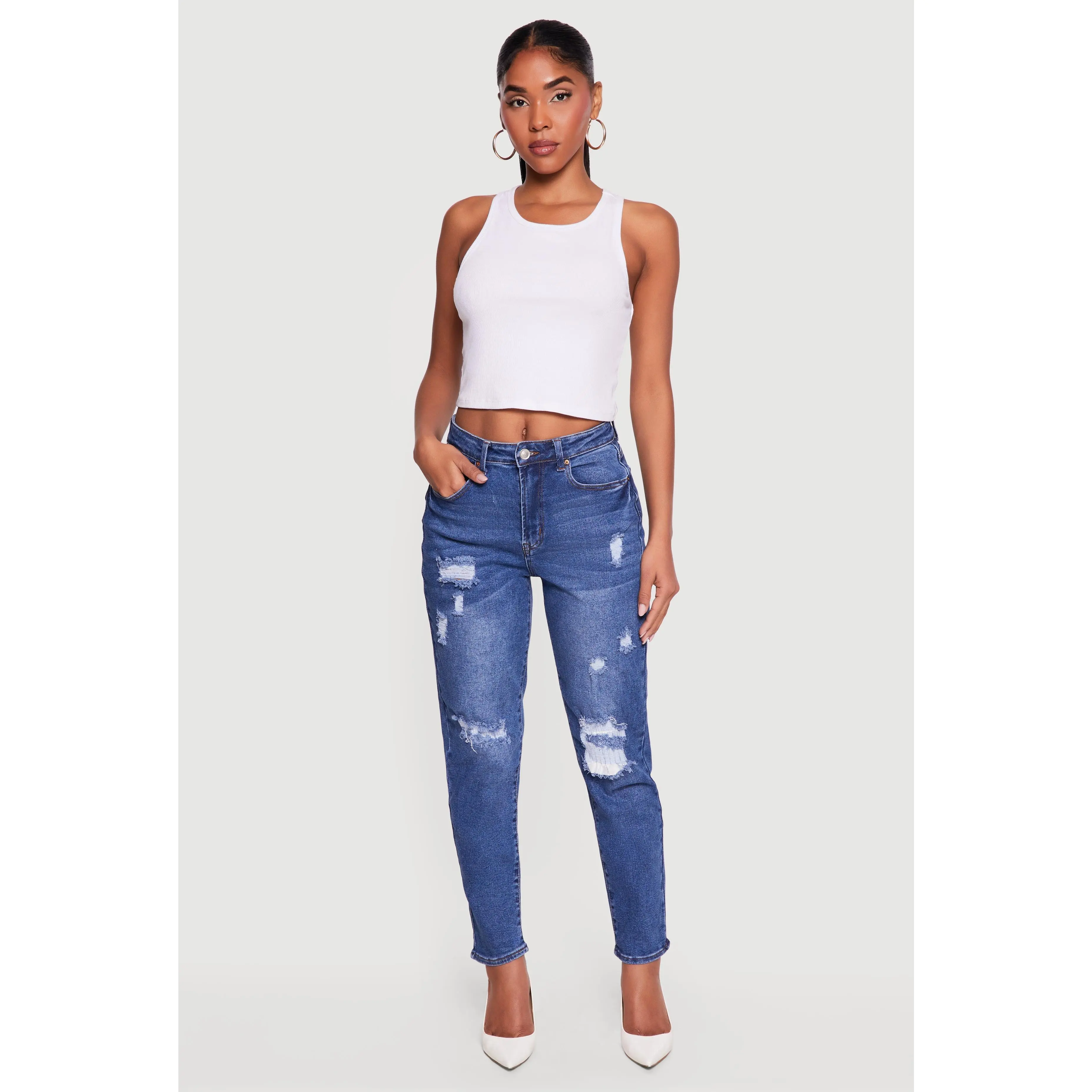 WAX High Waisted Distressed Mom Jeans