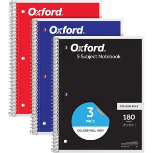 Spiral Notebooks, 3 Pack, 5 Subject, College Ruled Notebooks for School, 8 x 10.5 Inches, 180 Sheets, 4 Dividers, Assorted Colors, Back to School Supplies (65203)