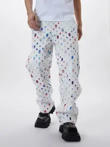 White Jeans For Men Spring Summer Pants Casual Style Loose-Fit Denim Trousers Streetwear Menswear Pocket