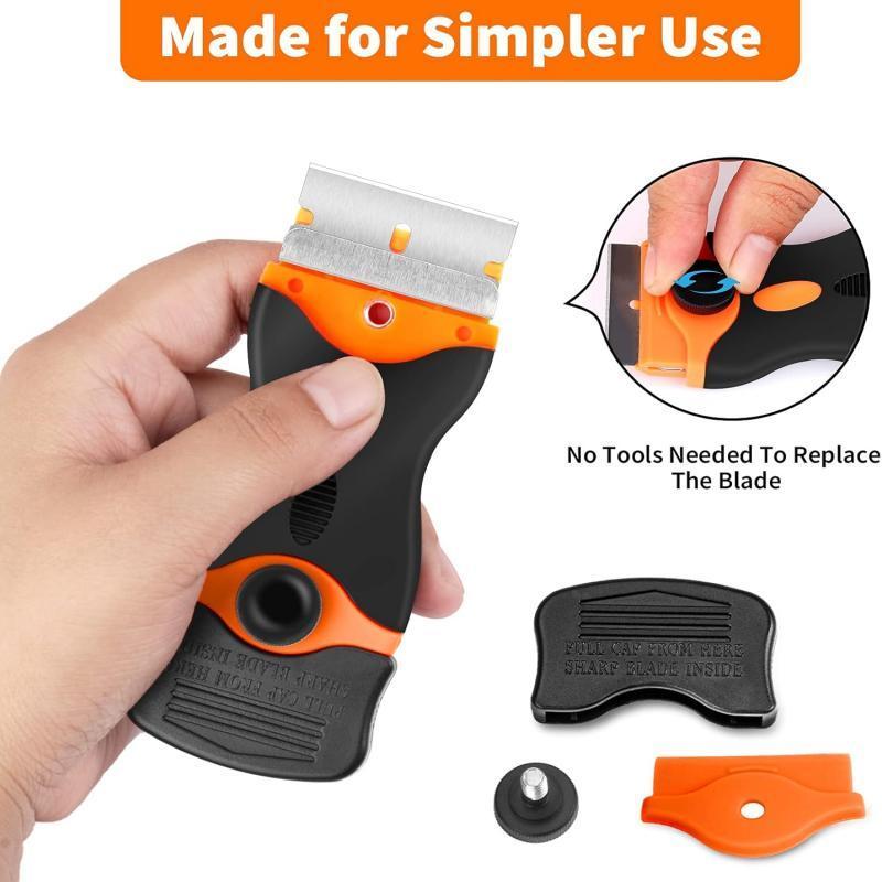 Razor Blade Scraper Tool(2Pcs),With Extra 10pcs PlasticBlades And 10pcs Metal Blades, 2-in-1 Scraper Tool CleaningRazor Scraper For Decals, Stickers, Labels, Caulk, Adhesive,Paint, Cooktop