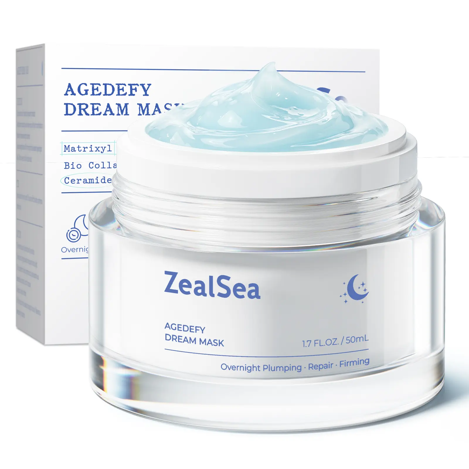 ZealSea Overnight Sleeping Mask, Hydrating Night Face Mask with Matrixyl 3000 Peptides & Ceramides, Skin Barrier Care for Plump Smooth Skin, Lightweight Formula with Morning Glow, 1.7 FL.OZ./50mL