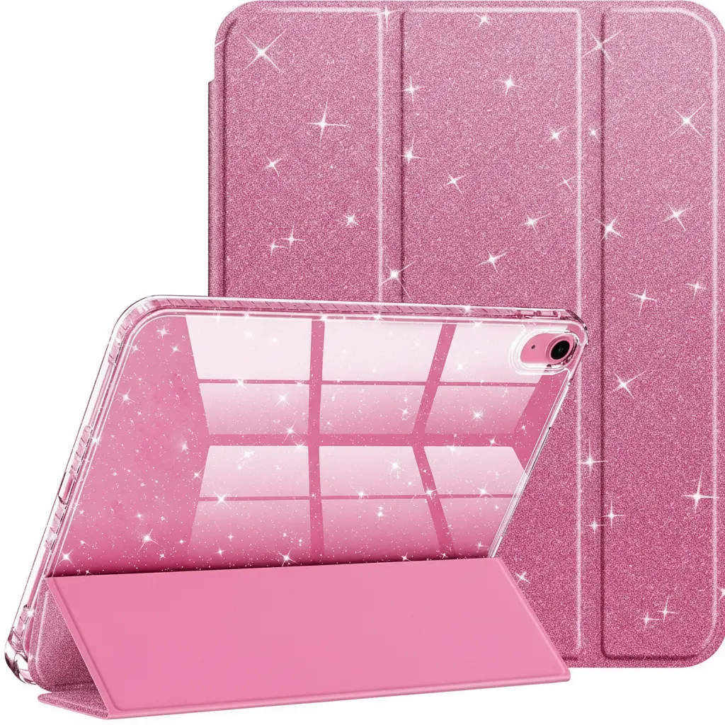Case for iPad Air 11 Inch M4/M3/M2 (2026/2025/2024), iPad Air 5th/4th Generation 10.9 Inch (2022/2020) with Pencil Holder, Hybrid Clear Back Shell Sparkly Cover, Auto Wake/Sleep, Pink
