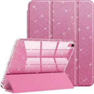 Case for iPad Air 11 Inch M4/M3/M2 (2026/2025/2024), iPad Air 5th/4th Generation 10.9 Inch (2022/2020) with Pencil Holder, Hybrid Clear Back Shell Sparkly Cover, Auto Wake/Sleep, Pink