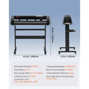 VEVOR Vinyl Cutter Machine, 34in Offline Bluetooth Cutting Plotter Machine, 400in/10m Steel Roller Shaft Adjustable Speed Force, SignMaster Software Tool DIY Craft Kit for Sign Making Windows Mobile