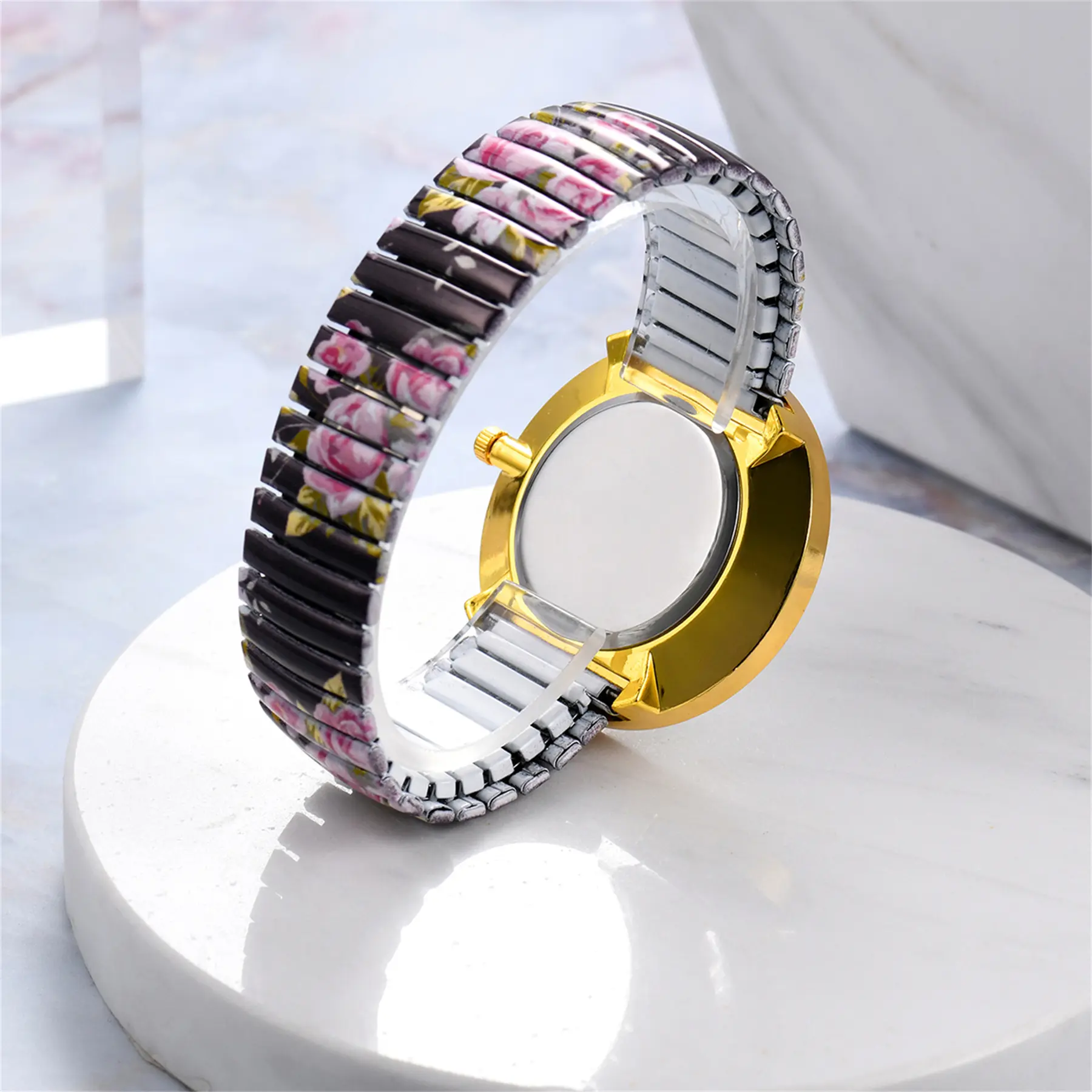 Women\'s White Flowers Analog Number Elastic Stretch Band Bohemia Bracelet Watch Amazon.com: Ladies Elegant Floral Flower Stretch Elastic  main image 3
